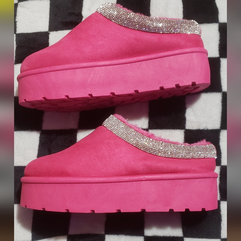 Pink Platform Slip-On Shoes with Rhinestone Detail - Picture 2 of 5